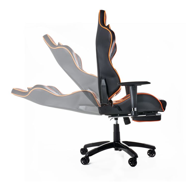 Porodo PU Leather Gaming Chair w/ Footrest & Adjustable Armrest & Backrest w/ Soft Padding, Extra Comfort Molded Seats, Class 3 Gas Lift Suitable for Office & Home - Black/Orange