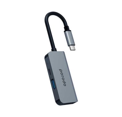 Porodo 3 in 1 Aluminum USB-C Hub PD 87W - Gray 