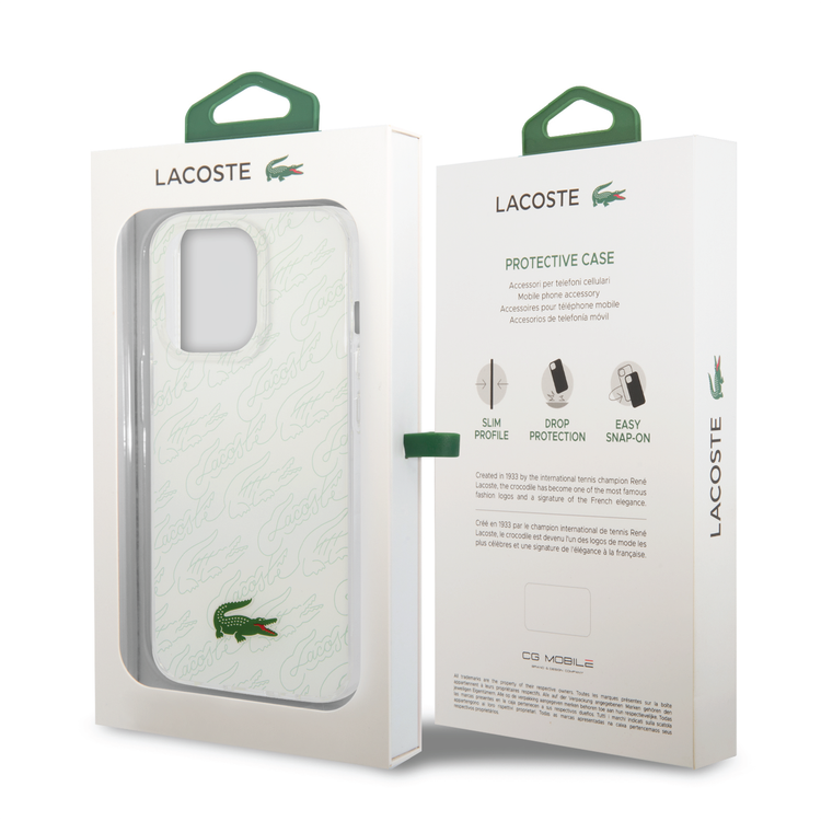 Lacoste Hard Case IML Double Layer & Dyed Bumper Signature Pattern - iPhone 14 Pro - White