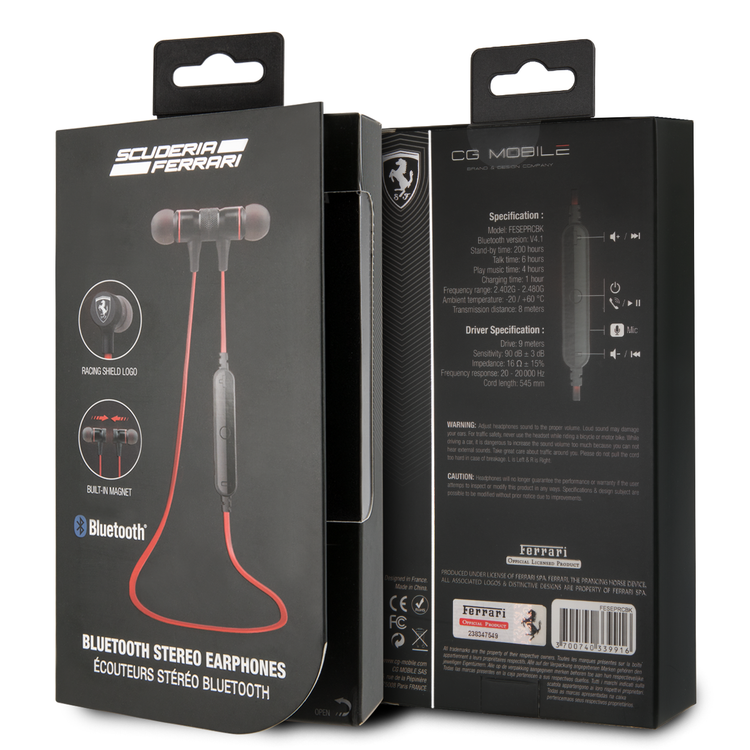 CG MOBILE Ferrari Training Wireless Earphone with Red Wire & Built-in Magnet, Smart Noise Reduction Headset Suitable for Running, Cycling, Working Out at The Gym, & Other Fitness Activities Officially Licensed