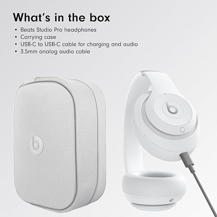 Beats Studio Pro Wireless/Wired Headphones with Iconic Sound, Portable & Lightweight Design, Head Tracking, Carrying Case - Matte White