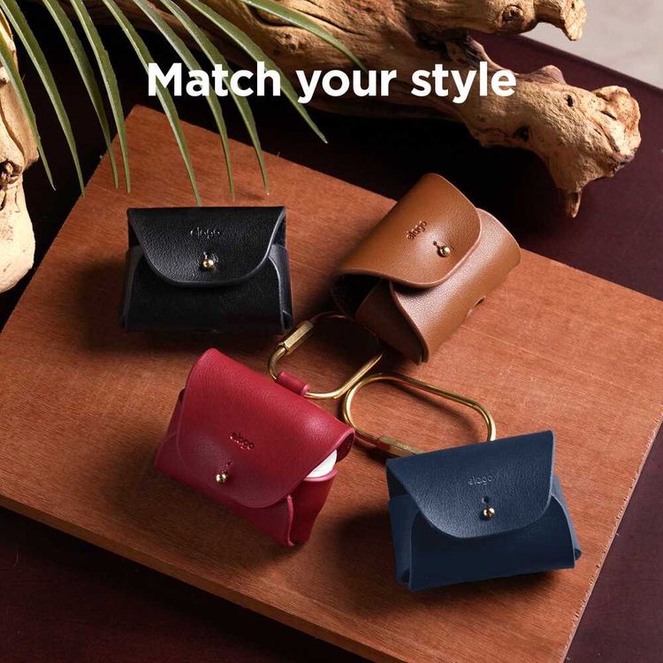 Elago Genuine Leather Case Compatible with Apple Airpods Pro, Vintage Design, Supports Wireless Charging, Brass Ring Holder, Anti-Slip Case, Shock Proof, Bring as Keychain - Red