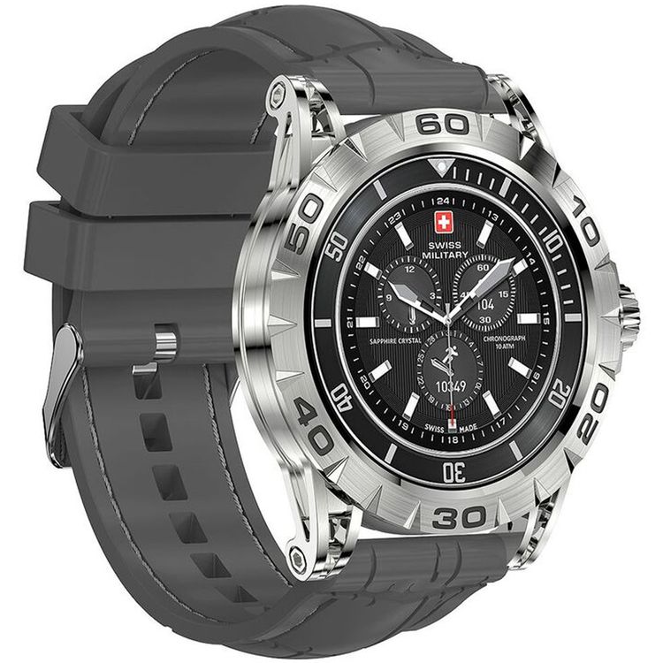 Swiss Military Dom2, up to 7 Days Battery Life, Receive & Make Calls, Heart Rate & Blood Pressure & Oxygen Level Monitoring, iOS & Android - Silver with Gray Silicon Strap