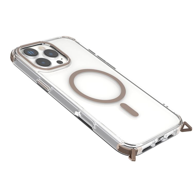 حافظة Levelo Celeste MagSafe مع حزام كروس بودي لهاتف iPhone 16 Pro، تقنية AirGuard، خطاف معدني، مادة متينة - تيتانيوم ذهبي وردي