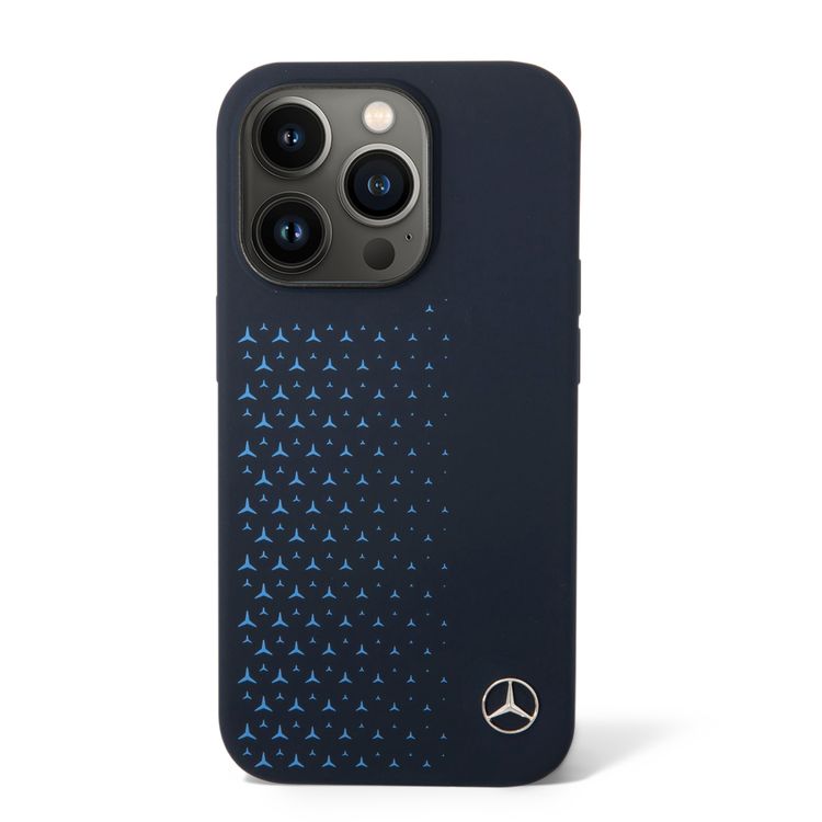 Mercedes-Benz Liquid Silicone Case with Gradient Star Horizontal Pattern iPhone 14 Pro Compatibility - Navy