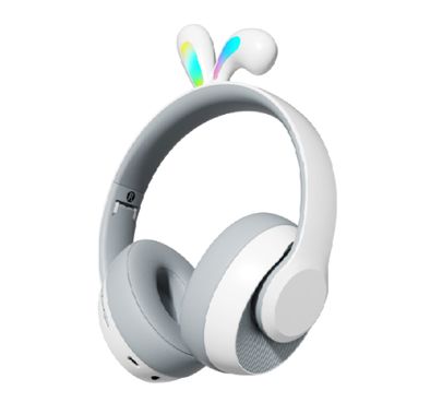 سماعة رأس لاسلكية للأطفال من بورودو ساوندتيك مع أضواء LED على شكل آذان أرنب - رمادي