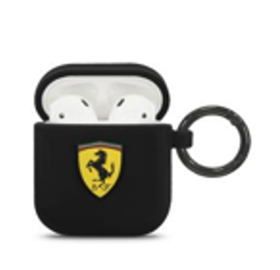 سي جي موبايل فيراري سكوديريا جراب سيليكون بحلقة متوافق مع ايربودز 1/2 ، مقاوم للخدش ، ممتص للصدمات ، حماية من السقوط ، وغطاء سيليكون واقٍ من الغبار مرخص رسميًا