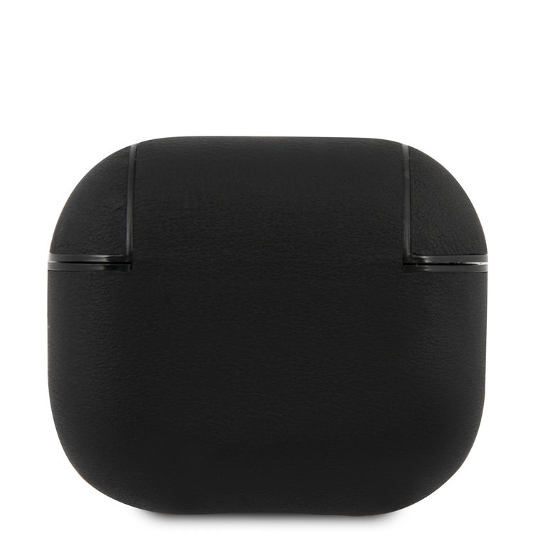 أسود - مجموعة شعار بي أم دبليو حافظة إير بودز 3 جلد أصلي  بشعار معدني فضي