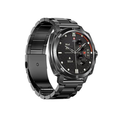 Swiss Military DOM4 Smartwatch, 1.43" AMOLED Display, Built in Compass, Bluetooth Calling, Workout Detection - Black with Gunmetal Strap