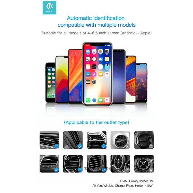Devia Gravity Sensor Car Air Vent Wireless Charger Phone Holder (10W) - BK