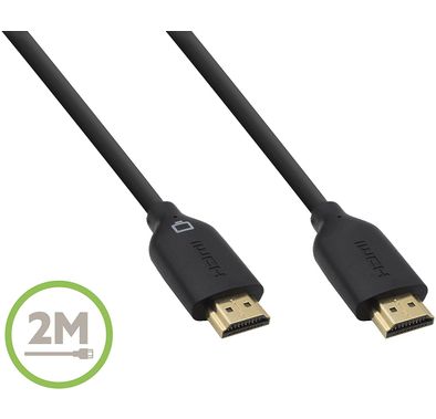 بيلكين كابل HDMI عالي السرعة 2متر يدعم عالي الدقة 1080بيكسل مع إيثرنت 10.2 جيجابت في الثانية ، دقة سينما 4ك، متوافق مع ثلاثي الابعاد ، قناة إرجاع الصوت - أسود
