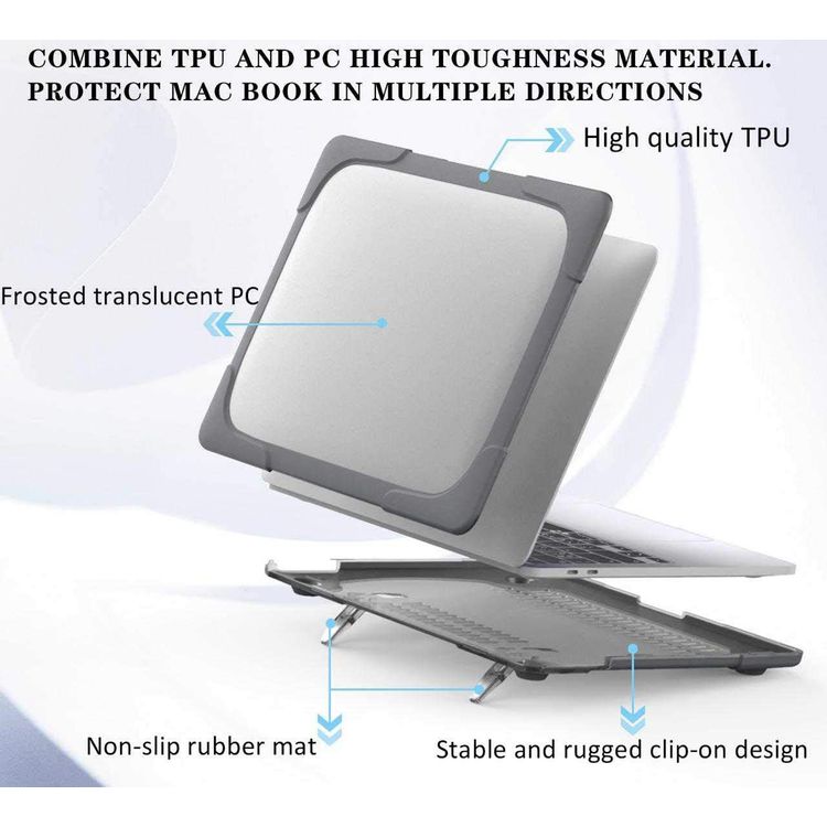 Green Lion Armor Shell Shockproof Case, Heavy Duty Hard Shell Protective Cover with Fold Kickstand Compatible for MacBook Pro 13.3" ( 2020 ) Easy Access to All Ports, 360°  - Gray