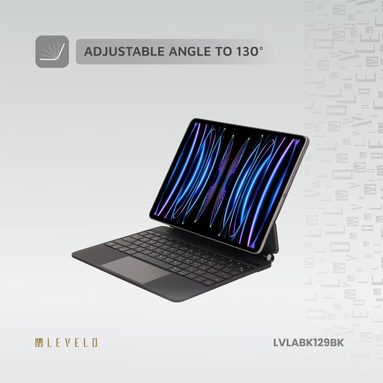 Levelo AeroBoard Saffanio Leather Wireless Keyboard for iPad Pro 11" & iPad Air 11" M3 (2025) with Multi-Gesture Trackpad, 300 Hours Standby Time, Up to 130° Adjustable Angle - Black