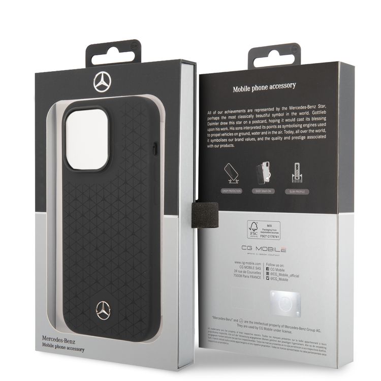 Mercedes-Benz Liquid Silicone Case with Large Star Pattern iPhone 14 Pro Max Compatibility - Black