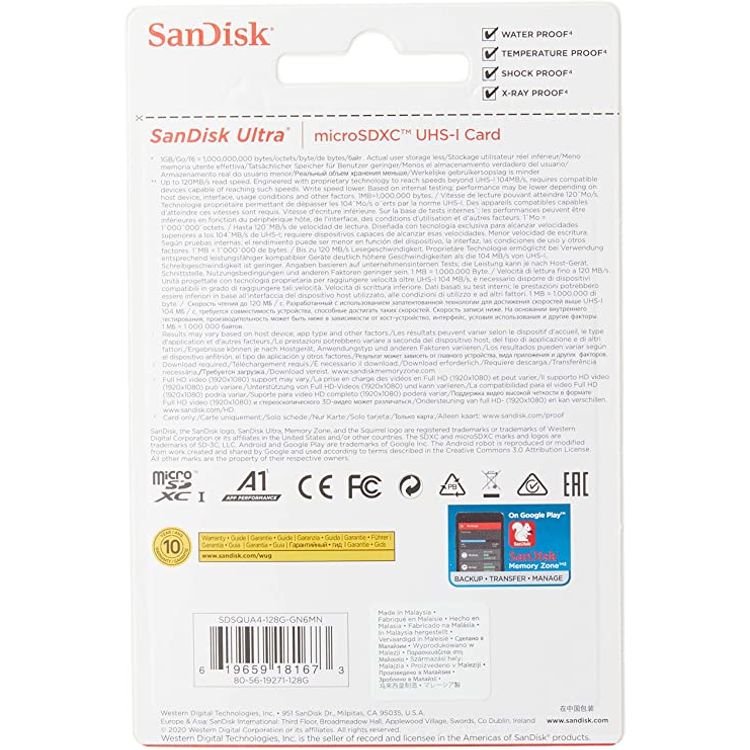 SanDisk 128GB Ultra microSDXC Micro Memory Card U1, C10, A1, UHS-1, 100MB/s R, 4x6, 10Y - SDSQUAR-128G-GN6MN - Red