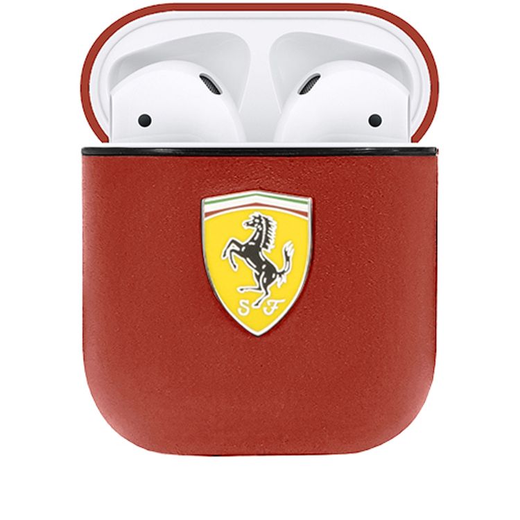 CG Mobile Ferrari FESA2LERE No Track Leather case With Metal Logo  for Airpods 1/2 Officially Licensed ,  High-Quality material , Dust Proof , Compatible with Airpods 1/2 - Red