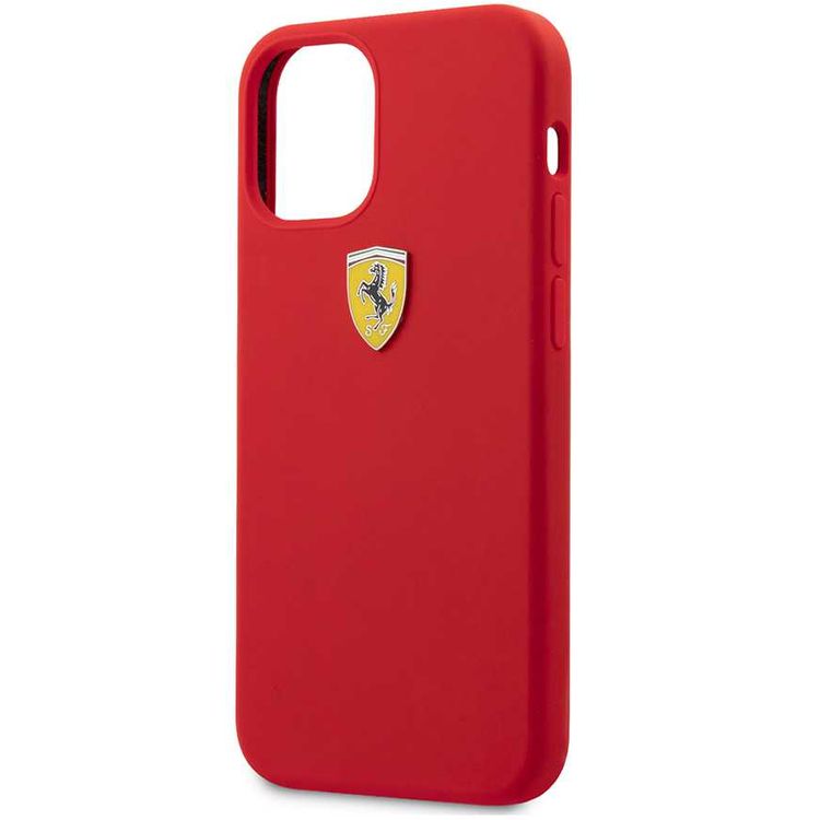CG Mobile Ferrari On Track Liquid Silicone Case Metal Logo for iPhone 12 Mini (5.4") Officially Licensed, Premium Silicone Case, Shock Resistant, Scratches Resistant - Red
