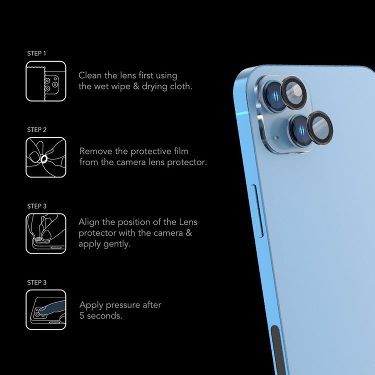 واقي عدسة لوسينت ديو من LEVELO متوافق مع آيفون 13 ميني و13 (قطعتين)، صلابة 9H، خالٍ من الفقاعات، رقيق للغاية وذو تغطية كاملة، واقي عدسة الكاميرا، مضاد للخدش - أسود