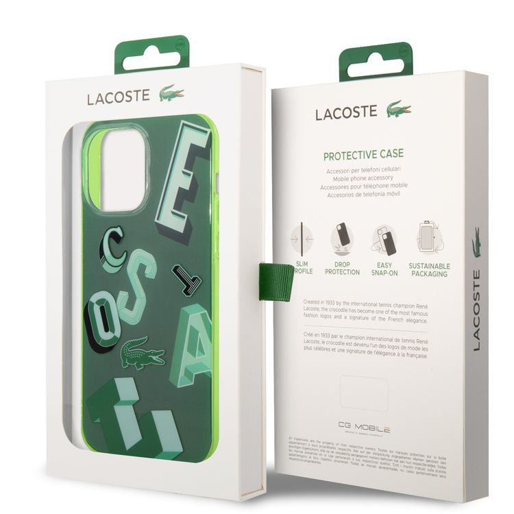 Lacoste Hard Case IML Double Layer & Dyed Bumper Lettrines Compatible with iPhone 14 Pro Max - Green