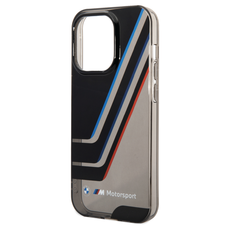 BMW Motorsport Collection PC/TPU IML Case with Printed Tricolor Fading Stripe iPhone 14 Compatibility - Black