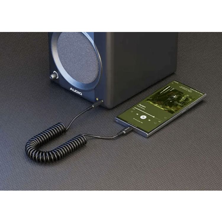 Porodo 3.5mm Type-C AUX Coiled Audio Cable Convenient Tangle-Free Design 1.2m/4ft, Type C to AUX, Universal Compatibility, Auto Retractable - Black