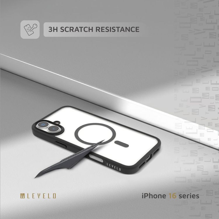 Levelo MagSafe Solo Case for iPhone 16 Plus, Clearview Technology, 3H Scratch Resistance, Hybrid Construction - Black 