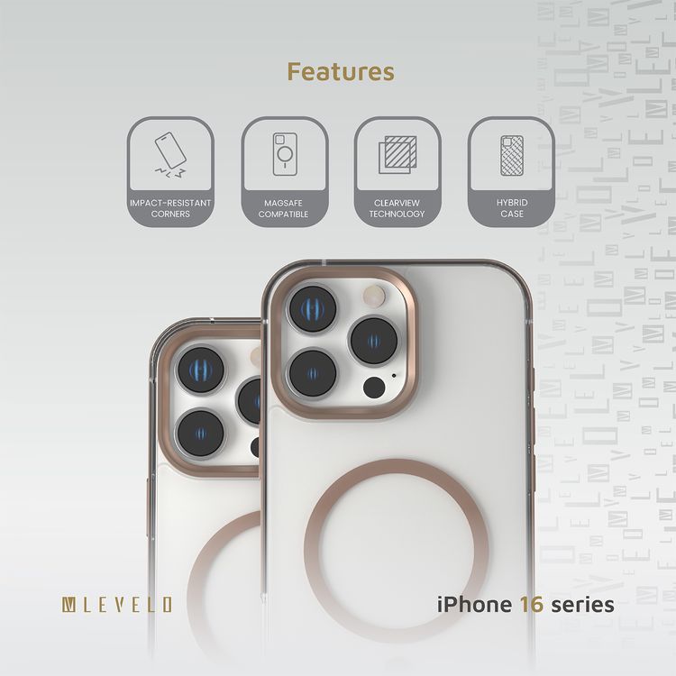 كفر حماية Levelo Claire Magsafe مع حفاظ ممتص للصدمات من الألومنيوم لهاتف iPhone 16 Pro Max، حفاظ هجين، متوافق مع MagSafe - تيتانيوم ذهبي وردي