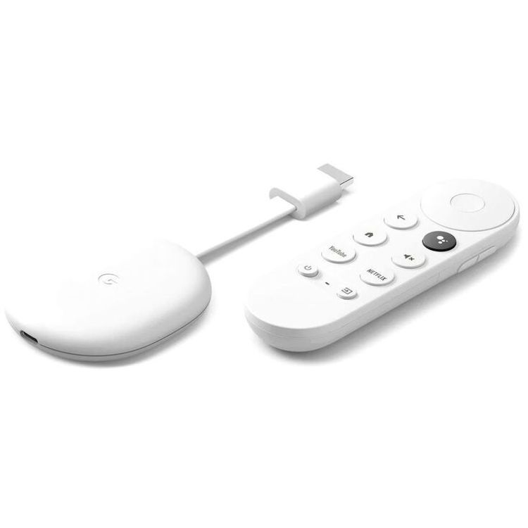 Google Chromecast مع Google TV (إصدار HD) مع جهاز التحكم عن بعد الصوتي - Snow + Wiz Color/لمبة ذكية بيضاء قابلة للضبط A60 - أبيض