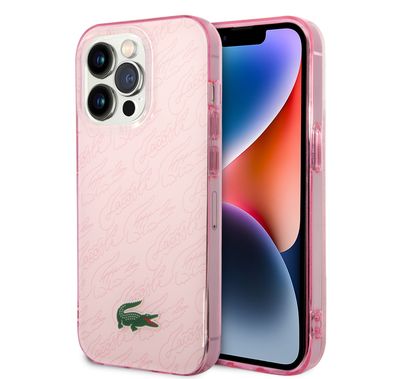 Lacoste Hard Case IML Double Layer & Dyed Bumper Signature Pattern - iPhone 14 Pro - Pink