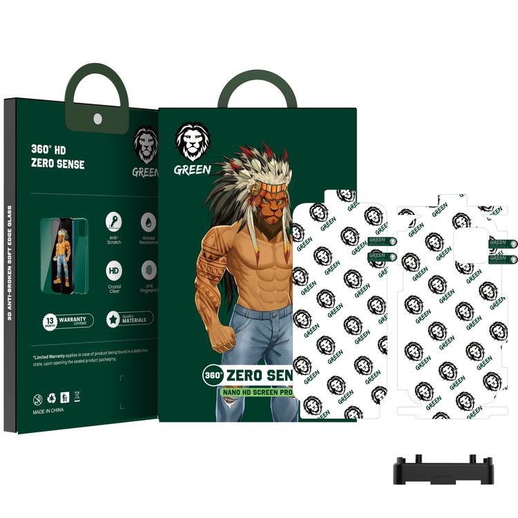 واقي شاشة  من غرين 360 درجة زيرو سينس نانو عالي الدقة من مادة بولي يوريثان الحراري متوافق مع ايفون 12 برو ماكس (6.7 بوصة) ، مضاد لبصمات الأصابع ، مقاوم للصدمات ومقاوم للصدمات وممتص، واقي خلفي - شفاف
