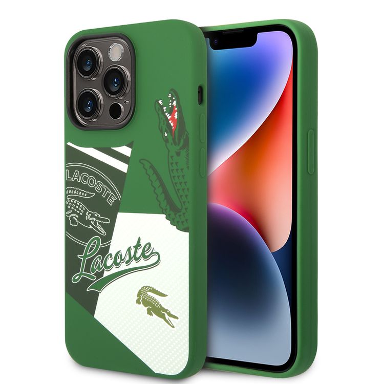 Lacoste Hard Case Liquid Silicone / Microfiber Patchwork B, Compatible with iPhone 14 Pro - Green