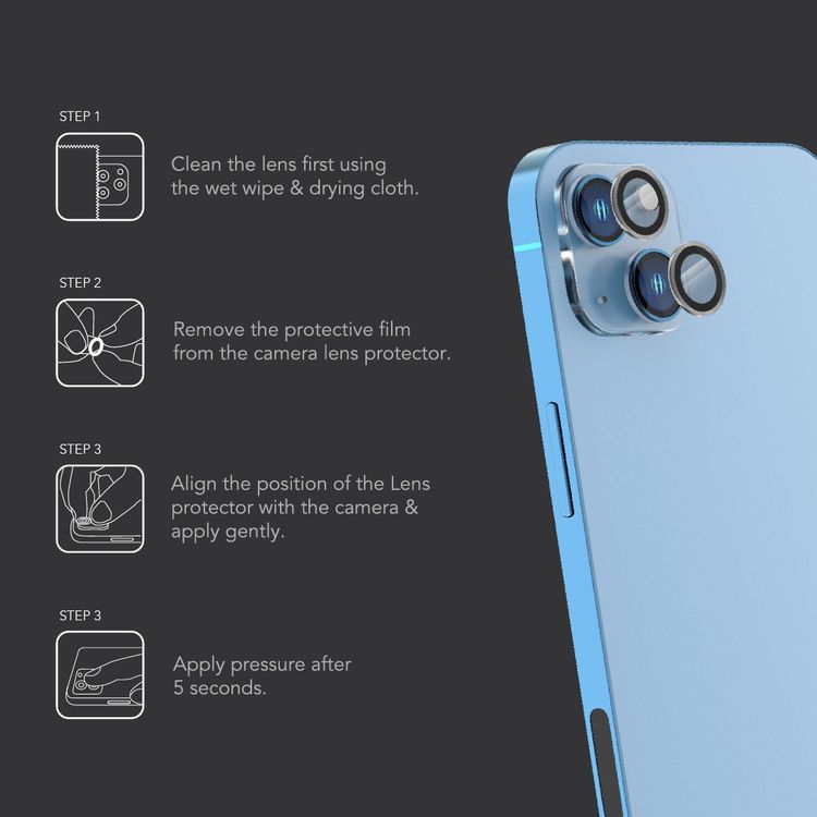 حامي عدسة LEVELO Lucent Duo متوافق مع iPhone 13 Mini و 13 (قطعتان)، صلابة 9H، خالٍ من الفقاعات، فائق النحافة وذو تغطية كاملة، حامي عدسة الكاميرا، مقاوم للخدش - فضي