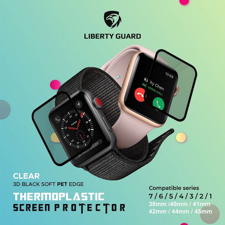 واقي شاشة كامل ثلاثي الابعاد من Liberty Guard  لساعة Apple Watch (40 مم)،مصنوع من مادة PET الناعمة و مضاد للصدمات والتأثير – شفاف