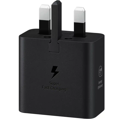 محول USB-C PD 25 وات من سامسونج، 3 دبابيس، يدعم الشحن السريع للغاية بقوة 25 وات - أسود 
