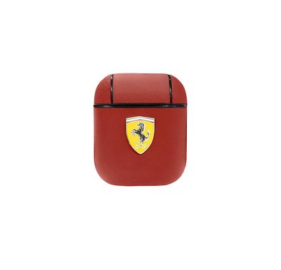 CG Mobile Ferrari FESA2LERE No Track Leather case With Metal Logo  for Airpods 1/2 Officially Licensed ,  High-Quality material , Dust Proof , Compatible with Airpods 1/2 - Red