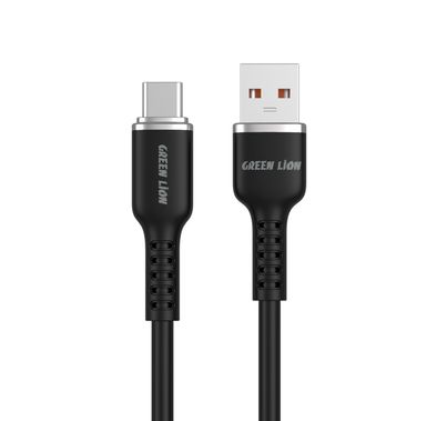 كابل سيليكون USB-A إلى USB-C بطول 1 متر من Green Lion، سرعة نقل 480 ميجابت في الثانية، 15 وات، شحن ومزامنة، عمر افتراضي يزيد عن 10000 ثنية، آمن ومضمون - أسود