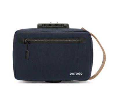 Porodo Lifestyle Nylon Fabric Leather Anti-Theft Storage Bag 8.2" with USB Flash Drive Holder, IPX3 Splash Resistant, USB-A Charging Compatibility,