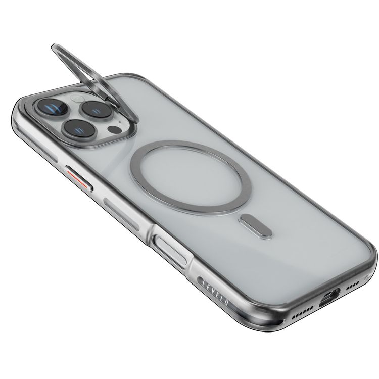كفر حمية Levelo Elio PC مع حامل حلقي للكاميرا لهاتف iPhone 16 Pro Max، حامل مدمج، متوافق مع MagSafe - فضي 