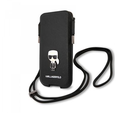 Karl Lagerfeld PU Saffiano Pouch With Karl Ikonic Large - Black