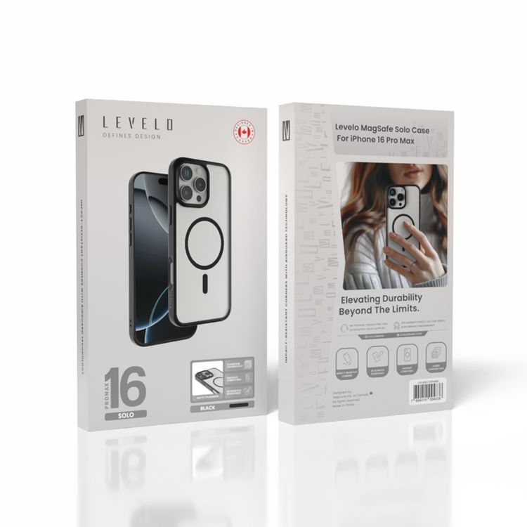 Levelo MagSafe Solo Case for iPhone 16 Pro, Clearview Technology, 3H Scratch Resistance, Hybrid Construction - Black
