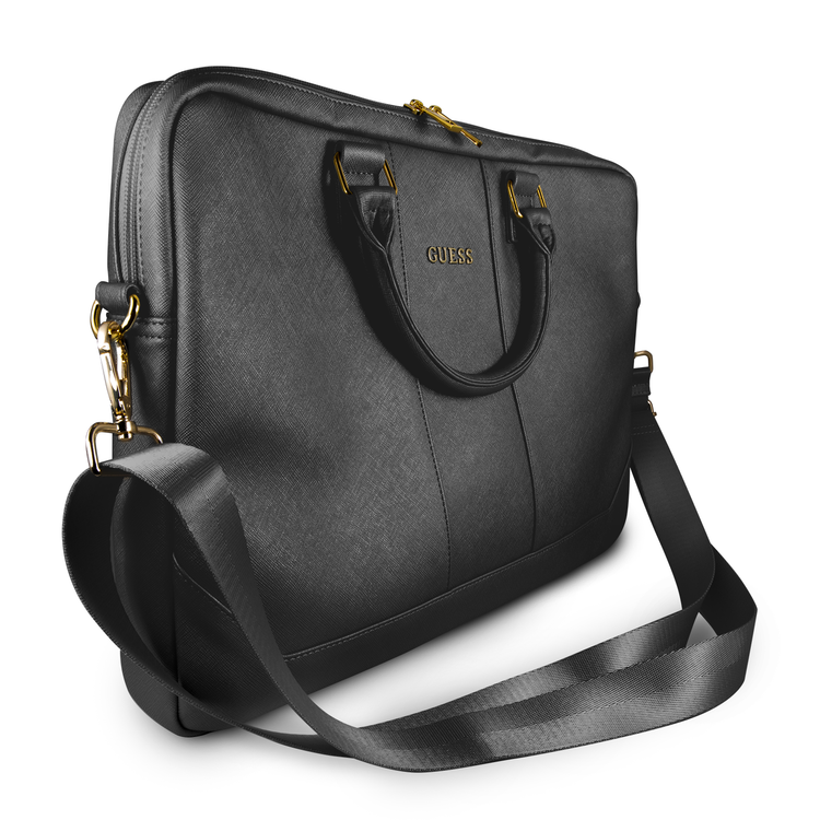 CG MOBILE Guess Saffiano-Look Portable Computer Bag 15" with Adjustable Shoulder Strap Compatible for MacBook Suitable with Outdoor, Business, Office Officially Licensed - Black
