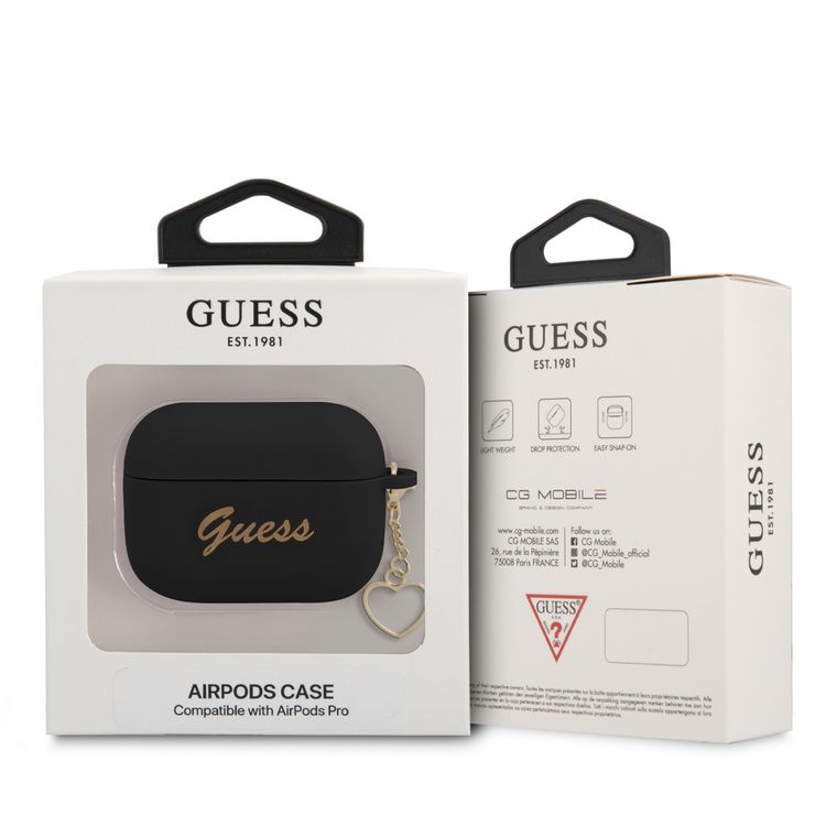 جيس GUAPLSCHSK حافظة سيليكون لأجهزة ابل إيربودز برو , و مجموعة ساحرة مع خاتم شكل قلب , مرخص بشكل رسمي - أسود