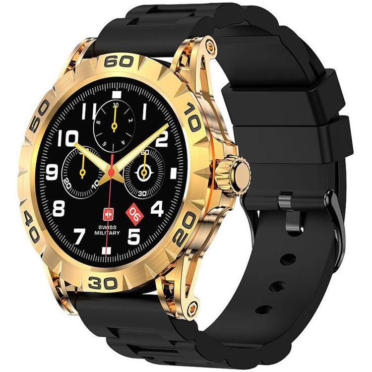Swiss Military Dom2, up to 7 Days Battery Life, Receive & Make Calls, Heart Rate & Blood Pressure & Oxygen Level Monitoring, iOS & Android - Gold with Black Silicon Strap 