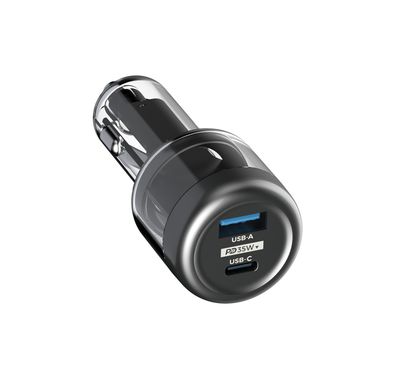 Powerology Dual Output Ultra-Quick Crystalline Series Car Charger, 35W PD, 22.5W QC, Built-in Safety Guards - Transparent/Gray