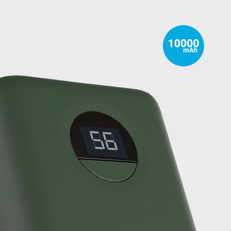 باور بانك شحن سريع من باورولوجي بسعة 10000 مللي أمبير في الساعة PD 20 وات، صغير الحجم للغاية، مدخل ومخرج USB-C، مخرجان USB-A، شحن سريع، مؤشر عرض رقمي - أخضر