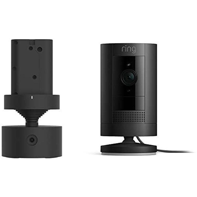 حلقة توصيل الكاميرا الداخلية/الخارجية + حامل قابل للإمالة للكاميرا اللاصقة | أسود