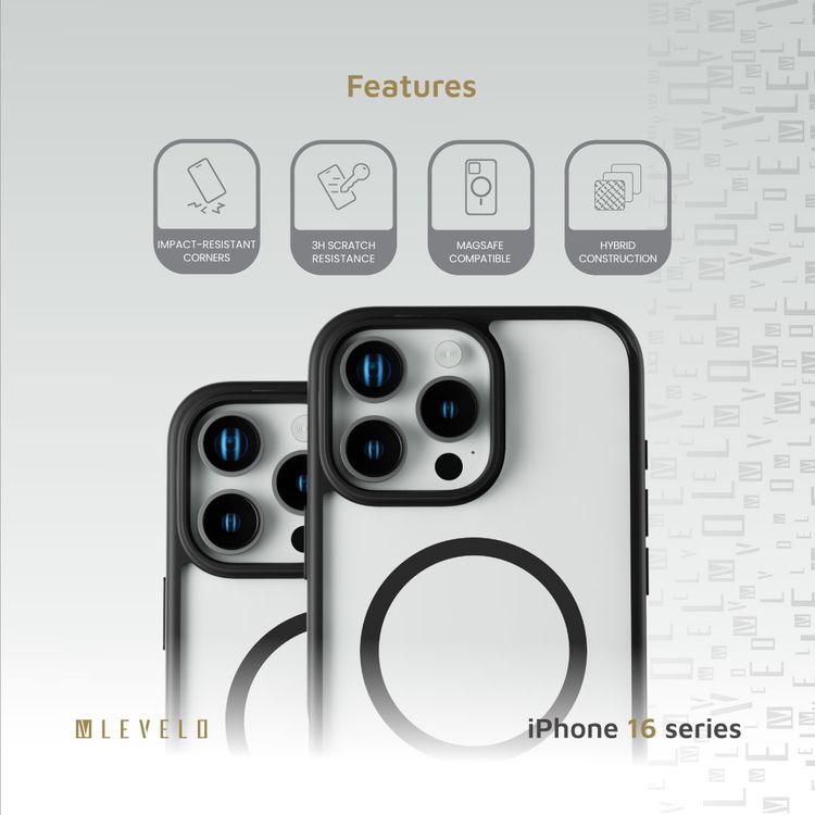 Levelo MagSafe Solo Case for iPhone 16 Pro, Clearview Technology, 3H Scratch Resistance, Hybrid Construction - Black