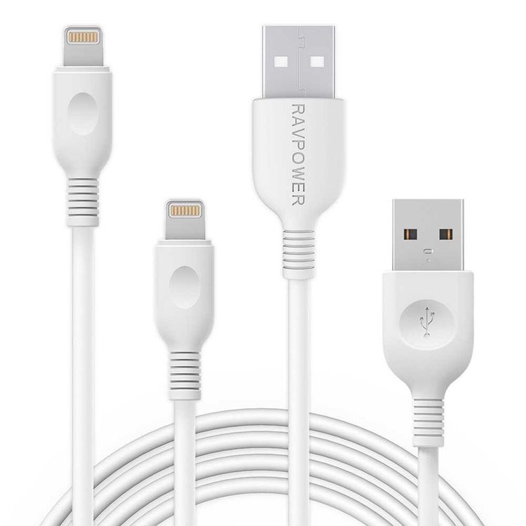 RAVPower 2 Pack Cable Compatible for iPhone Lightning Devices - Soft & Fire-Resistant TPE Connector - Fast Charging Cord - Long Lasting Durable Cable - White