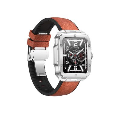 Swiss Military Alps 2, 1.85" HD Display, 4GB Built-in Memory, Workout Detection, Blood Pressure & Oxygen Level Monitoring, Make and Receive Calls - Silver Frame and Brown Leather Strap