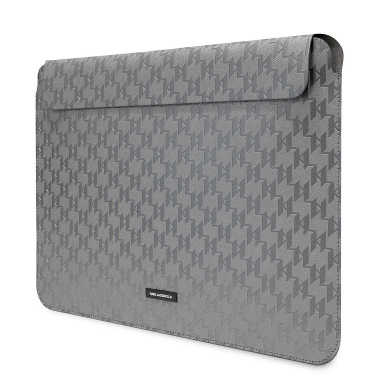 Karl Lagerfeld Saffiano Mono Plaque Computer Sleeve 14  - Gray
